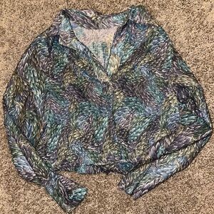 Vintage 70s Feather Pattern Cropped Blouse